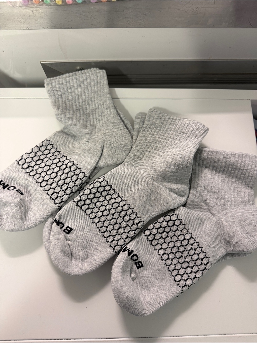 Bombas Light Gray Athletic Crew Socks with Arch Support (3-Pack) unisex